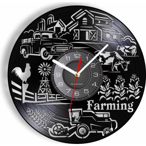 Countryside Barn Farmhouse Retro Vinyl Record Wall Clock Rural Landscape Farming Wall Art Vintage Album Wall Watch Farmer Gift