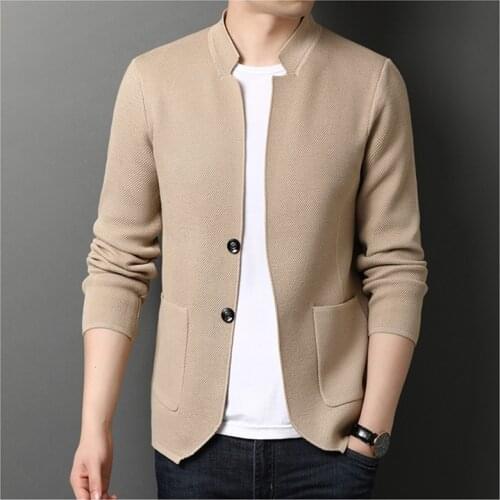 2021 New Business Casual Mens Cardigan Sweaters Solid Slim Fit Knitted Sweater Coat Male 3 Colors M-3XL