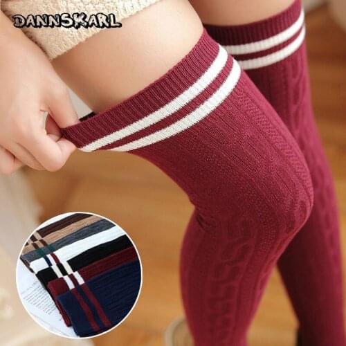 New Autumn Winter Women Stripe Stockings Thigh High Womans Stocking Cotton Overknee School Girl Hosiery Keep Warm Stocking