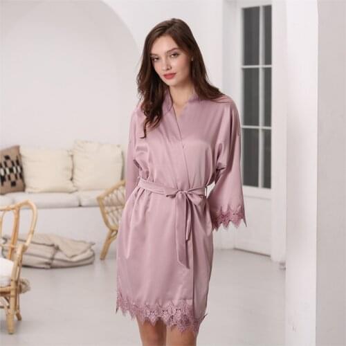 New Matt Satin Lace Robe with Trim Gown Bridal Wedding Bride Robes Bridesmaid Kimono Robe Bridal Robes