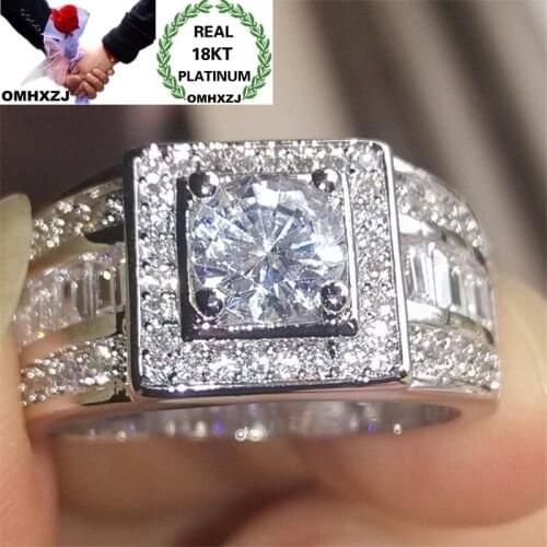 OMHXZJ Wholesale European Fashion Man Male Party Birthday Wedding Gift Luxury Shiny Square AAA Zircon 18KT White Gold Ring RR872