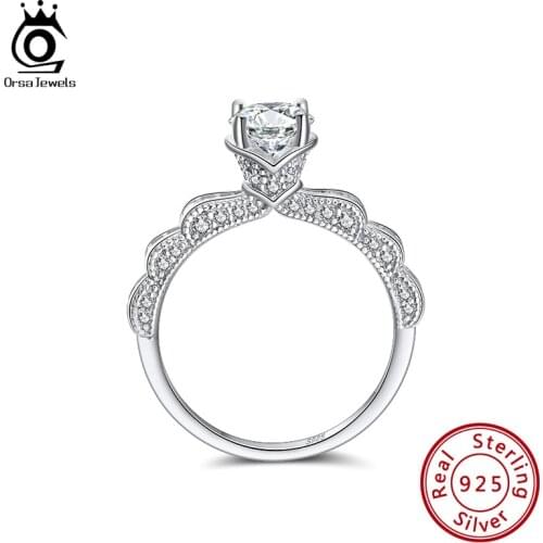 ORSA JEWELS 925 Sterling Silver Engagement Wedding Rings for Women Original Design Bride Dress Shape Brilliant CZ Rings SR247