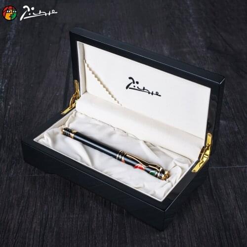 Pimio 80 Luxury 10K Gold Nib Fountain Pen with Gem on The Top with Original Wooden Gift Box Metal Ink Pens Gift Stationery Set