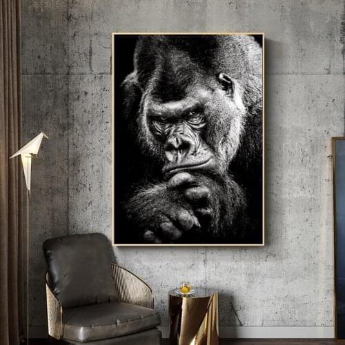 Black and White Ape Monkey Posters HD Print on Canvas Abstract Animals Wall art Pictures for Living Room Decoration No Frame