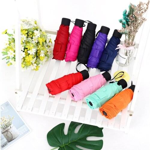 Portable mini five folding rainy and sunny dual-use sunshade sunscreen pure color strong windproof women umbrella