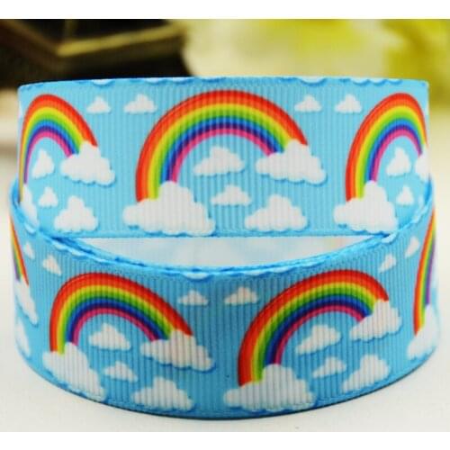22mm 25mm 38mm 75mm Rainbow Cartoon printed Grosgrain Ribbon party decoration 10 Yards X-03427