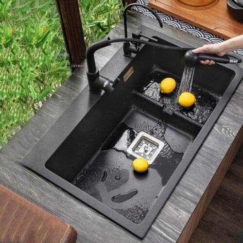 Restaurant Quartz Stone Kitchen Sink Home Improvement Single Bowl Washing Vegetable Above Counter Basin with Drain Accessories