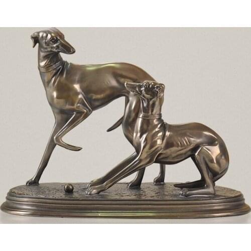 HANDMADE GREYHOUND LOVERS FIGURINE RESIN AND COPPER HUNTING DOG SCULPTURE ART AND CRAFT ORNAMENT FOR HOME AND OFFICE DECORATION