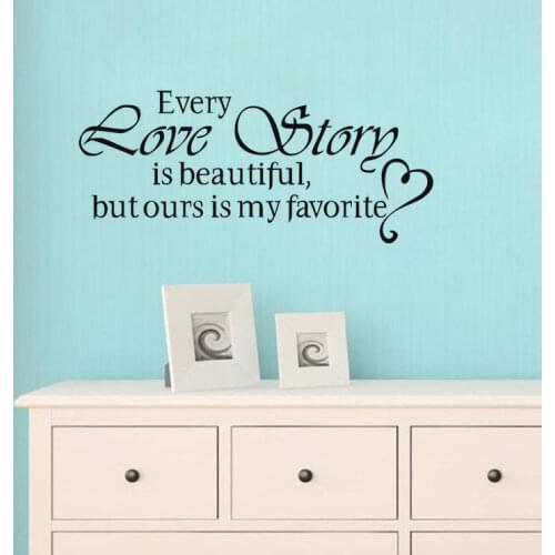 Removable Quote Wall Sticker Every Love Story Is Beautiful Wall Decal Word Bedroom Decor Mural DIY Decoration Sticker YO-165
