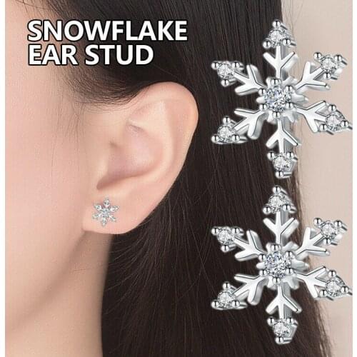 Snowflake Ear Stud Cubic Zirconia Rhinestone Earrings Silver Plated Ear Stud Earrings Christmas Girl Fashion Jewelry Decoration