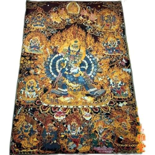 Xizang Buddha silk embroidery Nepal gold silk thangka portrait of the guardian dharma grand vied king kong