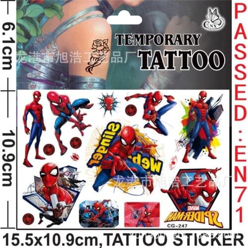 Marvel Anime Super Hero Toys Tattoo Stickers Disney Spiderman Action Figure Children Cartoons Waterproof Stickers Kids Gifts