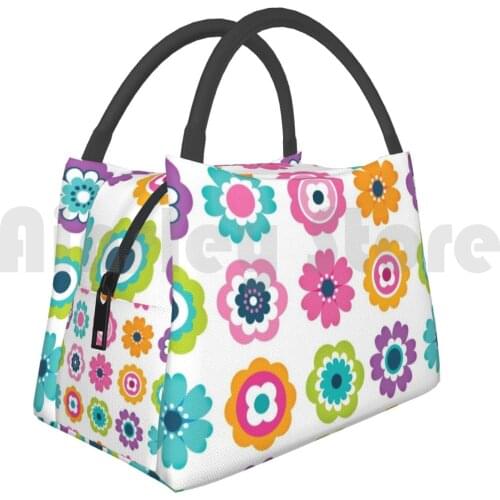 Cooler Lunch Bag Picnic Bag Mod Flowers-Spring Colors Flower Floral Daisy Spring Summer Surface Pattern Pattern Pink