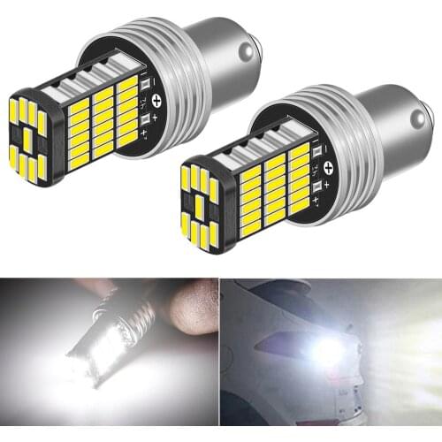 2PCS P21W 1156 BA15S LED Bulbs Car Lights Signal Reverse Brake Light R5W 4014 45LEDs 12V DC Automobiles Lamp for Skoda 12V