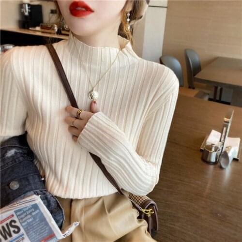 Knit Sweater Women Spring And Autumn Half High Neck Solid Color Thin Sweater New Style All-Match Simple Pullover Women Sweater