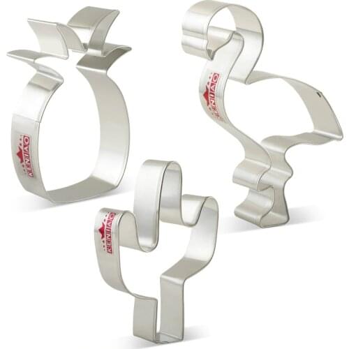 KENIAO Tropical Flamingo Cactus Cookie Cutters Set for Kids - 3 Piece - Cactus, Flamingo & Pineapple Cutter - Stainless Steel