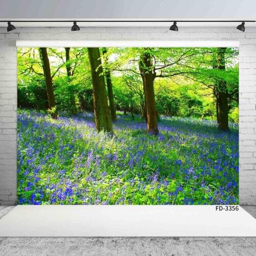 Spring Grass Purple Flower Woods Tree Forest Backdrop Baby Portrait Natural Scenic Photography Background Photocall Photo Studio