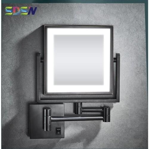 LED Bathroom Mirror SDSN Folding Bath Cosmetic Mirrors Wall Mounted Charged LED Bathroom Mirrors Quality Brass LED Bath Mirror
