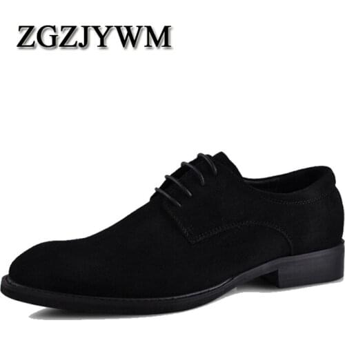 ZGZJYWM New Breathable Black/Brown Dress Cow Suede Leather Pointed Toe Lace-Up Wedding Business Oxford Wedding Shoes