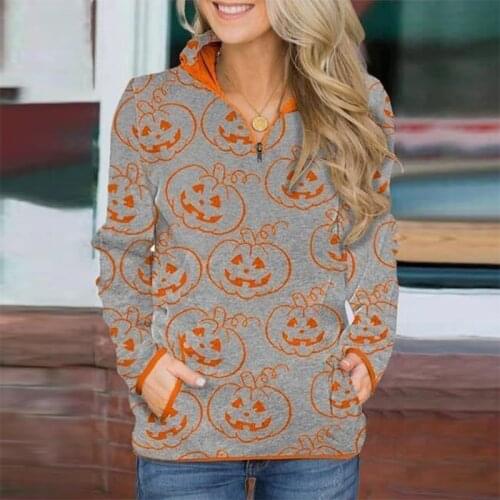 Autumn Winter Casual Stand Collar Zip Hoodies Women Long Sleeve Skull Print Sweatshirt Female Streetwear Loose Pocket Hoodie Top