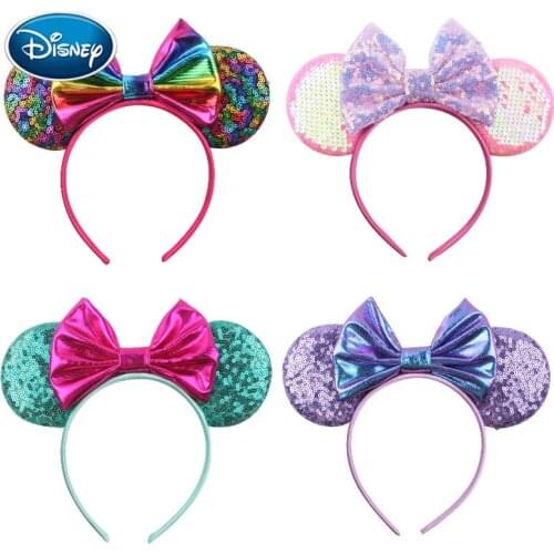 Cute 3.3'' Sequin Mouse Ears Hairband For Girls Glitter Bow Headband Women Party Headwear Colorful Hair Accessories