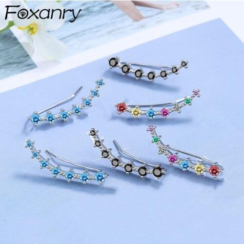 FOXANRY Prevent Allergy 925 Sterling Silver Stud Earrings for Women New Trendy Elegant Sparkling Colorful Zircon Bride Jewelry