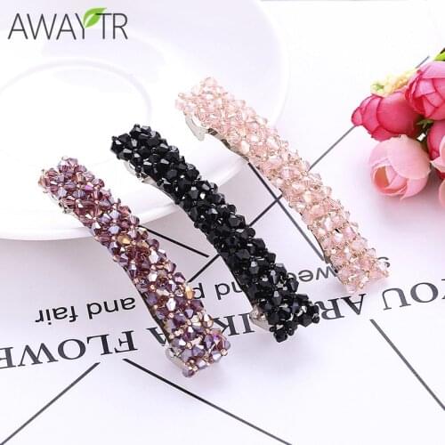 Hot Beauty Crystal Spring Hairpin Rhinestone Four Row Strip Hair Barrettes Clips Hairpins For Women Girls Headwear 1pcs
