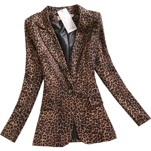 Brieuces Women Blazer Leopard Print Suit Jacket Female One Button Outerwear casual Long Sleeve coat Plus Size 3Xl