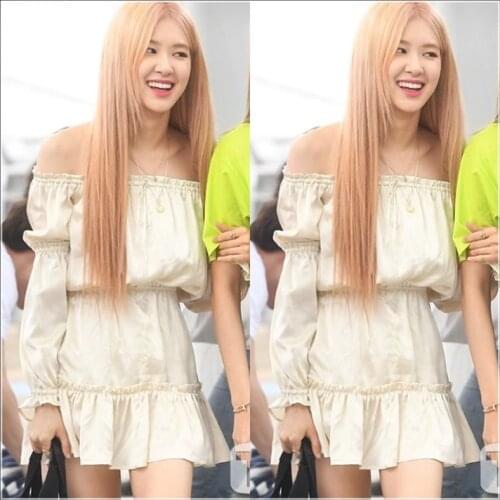 KPOP TWICE IU Seo Yea Ji korean One word Collar off shoulder dress women summer new loose receive waist streetwear sweet dresses