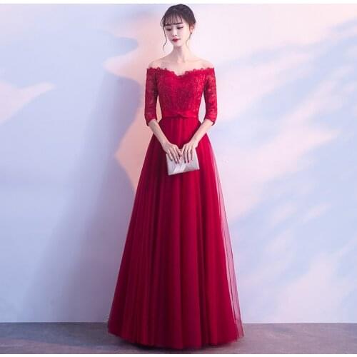 Beauty-Emilt Boat Neck Elegant Evening Dresses Half Sleeves Lace Up Back Formal Dress Celebration Prom Gowns For Woman Plus Size