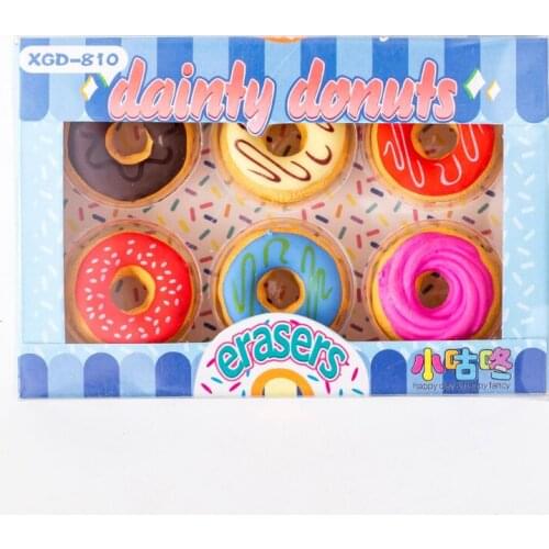 18sets/lot Donut With Candy-colored Eraser Set Kawaii School Supplies For Office School Drawing Wholesale
