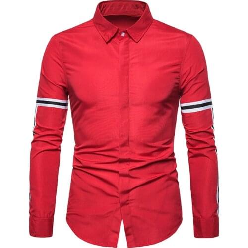 2021 European and American slim fashion mens long-sleeved shirt ribbon stitching business casual shirt