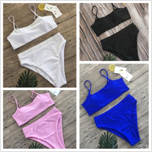 2021 Summer Women Swimsuit Ladies Sexy Bikini Set Black Pink Solid Color Bikini Comfort Soft Swimwear Backless Beach Swimsuit