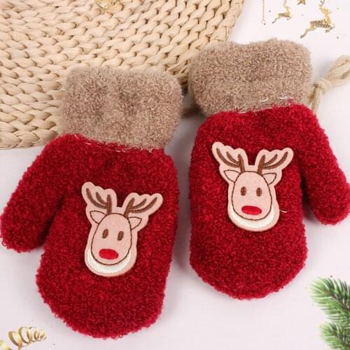 2021 Lovely Baby Children Mittens Toddler Christmas Cartoon Elk Patterns Winter Warm Gloves for Boys Girls