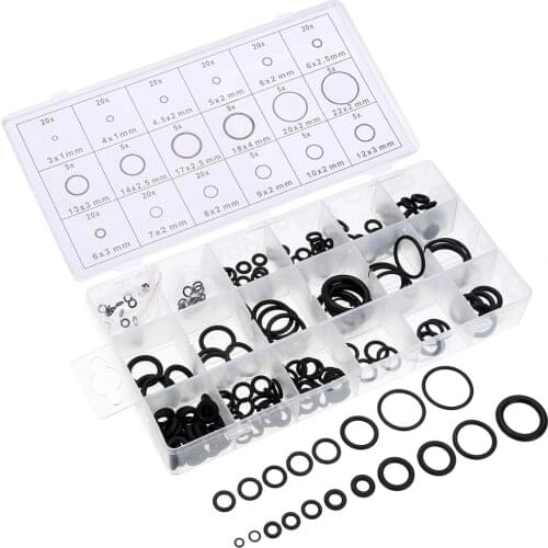 225Pcs/Set 18 Sizes Rubber O-Ring Washer Gasket Sealing Ring Assortment Kit with Plastic Box Rubber O Ring Gasket Black