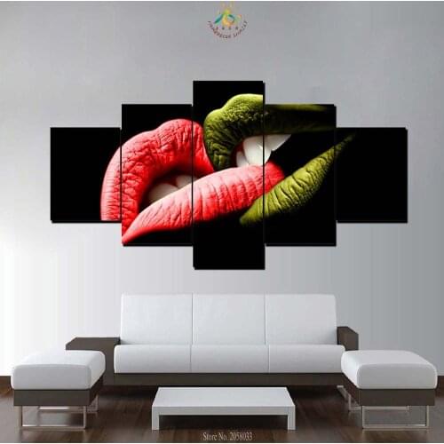 3-4-5 Pieces Green Red Lips Modern Wall Art Canvas Printed Painting HD Prints Modular Poster Wall Pictures for Home Decor