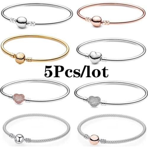 5Pcs/lot Silver Plated Basic Chain Charm Bracelets Fit DIY Original DIY Beads Bracelets Bangles For Women Jewelry Wholesale