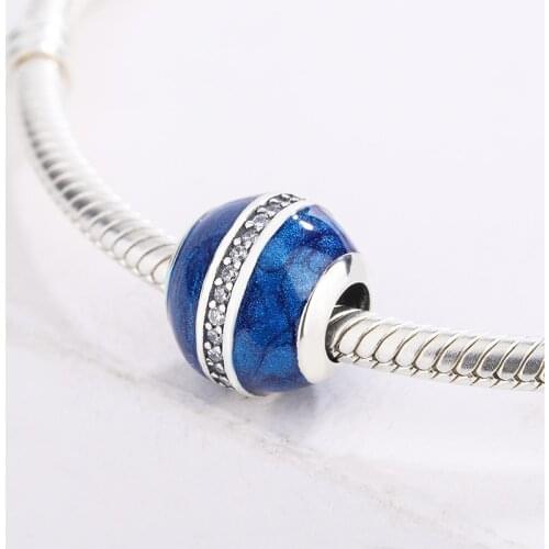 925 Sterling Silver Charm Night Sky Blue Round Charm Bracelet CZ Necklace Bracelet Fit Jewelry Gift For Pandora Women