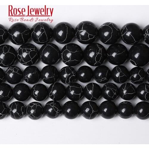 Natural Stone Black Turquoises Round Loose Beads 15" Strand 4 6 8 10 12 MM Pick Size For Jewelry Making Bracelet