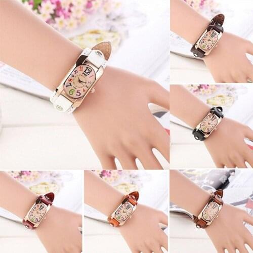 Vintage Faux Leather Women Multi-color Time Scales Analog Quartz Wrist Watch Rectangle shape horloges vrouwen Ladies Dress Watc