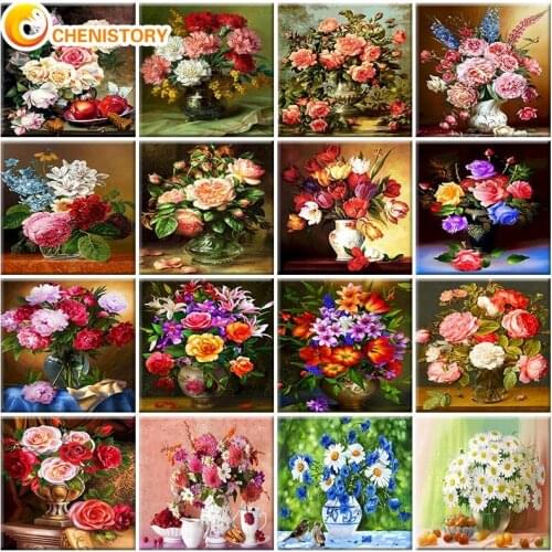 CHENISTORY Pictures By Numbers Flowers Home Decor Oil Painting Adults Kit DIY Drawing Canvas HandPainted Gift Painting By Number