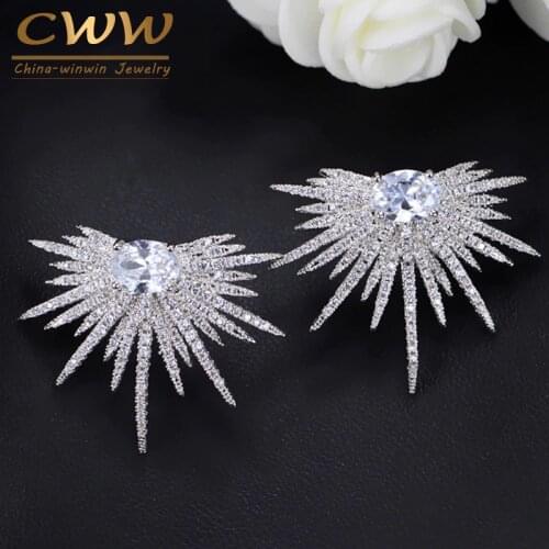 CWWZircons Hot New Big 925 Sterling Silver Earrings Jewelry Stud Dragonfly Cubic Zirconia Stone Fashion Brand Earring CZ255