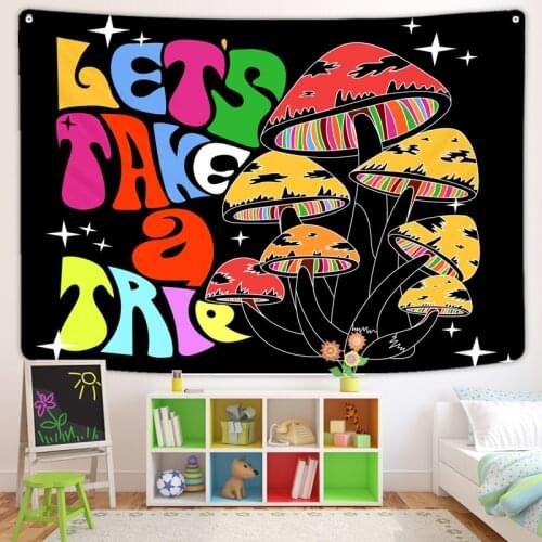Mushroom Decor Tapestry Dorm Hippie Kawaii Room Manga Wall Hanging Macrame Psychedelic Boho Sea Beach Towel Curtain Cloth Fabric