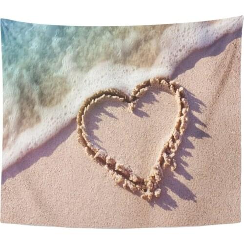 Tapestry Blue Wedding Heart on Sand of Beach Wave Colorful Tapestries Wall Hanging for Living Room Bedroom Dorm