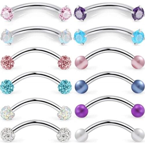 JFORYOU 12PCS 16G Stainless Steel Eyebrow Rook Rings Piercing Jewelry Barbell Lip Labret Tragus Piercings 8mm 10mm Bar Length