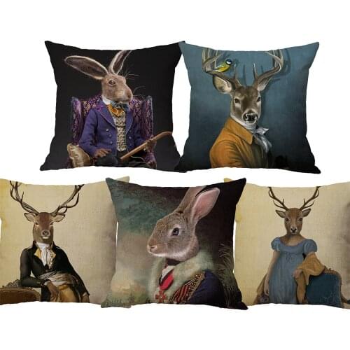 Nordic Art Throw Pillow Cover Zebra Deer Animals Linen Cushion Case Good Quality 45X45cm For Room Sofa Decoration