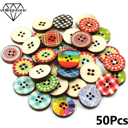 50Pcs Round Button Mixed Pattern Wooden Buttons For Clothes 2/4 Holes Baby Sew Buttons For Needlework Scrapbooking Crafts
