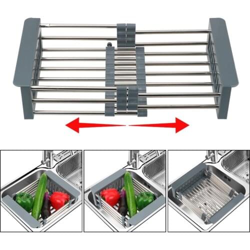 Kitchen Organizer Drain Basket Stainless Steel Dish Drying Rack Telescopic Sink Storage Rack Adjustable Sink Dish Drainers