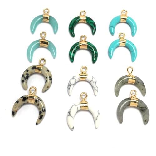 Pendants Small Natural Semi-precious Stones Crescent Moon Necklaces Reiki Women Ms Jewelry 16x17mm