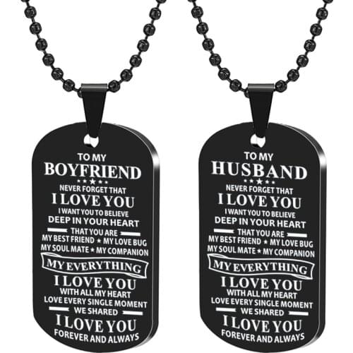 To My Husband Wife Girlfriend Boyfriend I Love You Forever and Always Black Pendant Necklace for Couples Lovers Jewelry